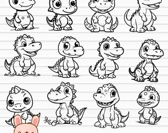 24 Dinosaur Baby Svg, Dinosaur Clipart, Juraaic Svg, Dinosaur Svg Bundel, Svg-bestand voor cricut door KawaiiArt1980