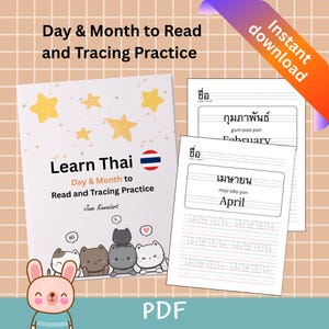 Aprende los días y meses en tailandés / Práctica de trazo en tailandés para niños / Cuaderno de ejercicios imprimible en PDF de KawaiiArt1980