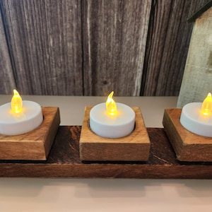 Candle Holder Rustic Wooden Tea Light, Handmade Centerpiece, Farmhouse Decor, Natural Wood Housewarming Gift
