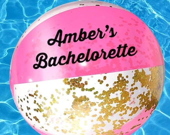 Bachelorette Party Personalized Beach Balls in Pink and Glitter for a Pool Party, Birthday, Inflatable Pool Toy, Future Mrs, Last Spalsh