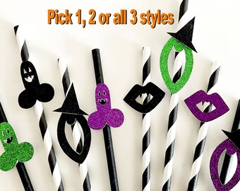 Halloween Bachelorette Party Straws for Adults, Pick your style, Witch Bachelorette Decorations, Penis, Vagina, Mouth, Fangs, Funny Bar Gift