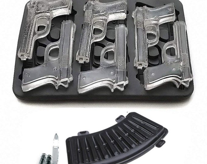 Gun or pistol Ice Cube Mold / Tray, Perfect for Fondant, Chocolate, Resin, DIY soap Jello, also bullet  ammunition cartridge rounds