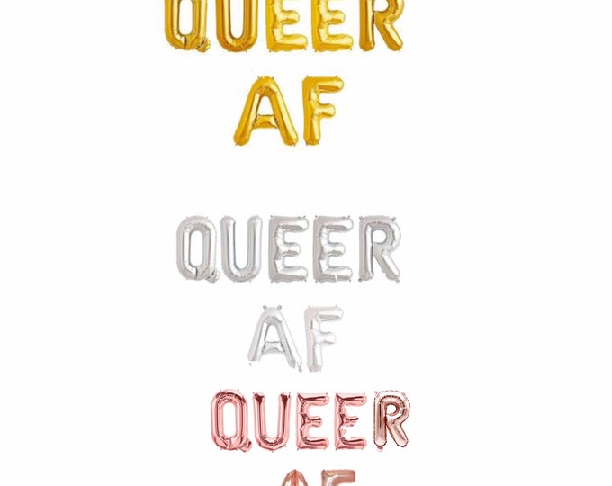 Queer AF Balloon Banner, LGBTQ pride decoration, Pride Banner 14/16”, queer af party decor, Rose gold, Gold and silver