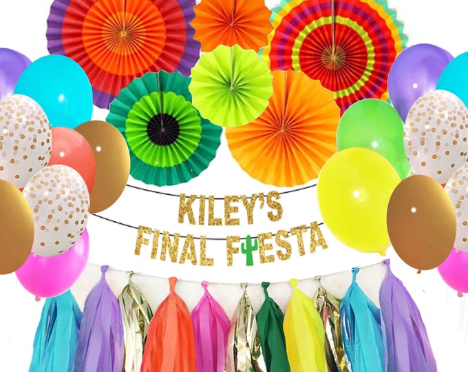 Fiesta Bachelorette Party Fans, Banner and Balloons, Decorations and Tissue paper Tassel Garland, Final Fiesta Banner, Birthday Party Fans