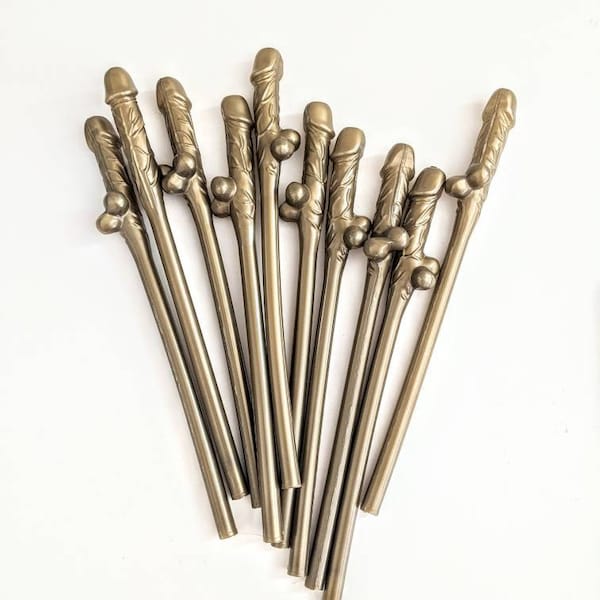 GOLD Penis Straws a Bachelorette Party Favor, Bridal Shower Drinking Game Bach Bash Bride Sperm Cake Topper, Balloons, Confetti