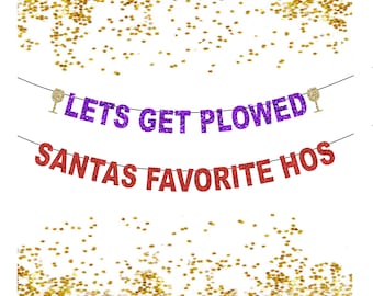Let's Get Plowed Banner, Bachelorette Party Decor, Drinking Banner, Santas Favorite Hoes, Lets Get Flocked Up Banner Funny Christmas
