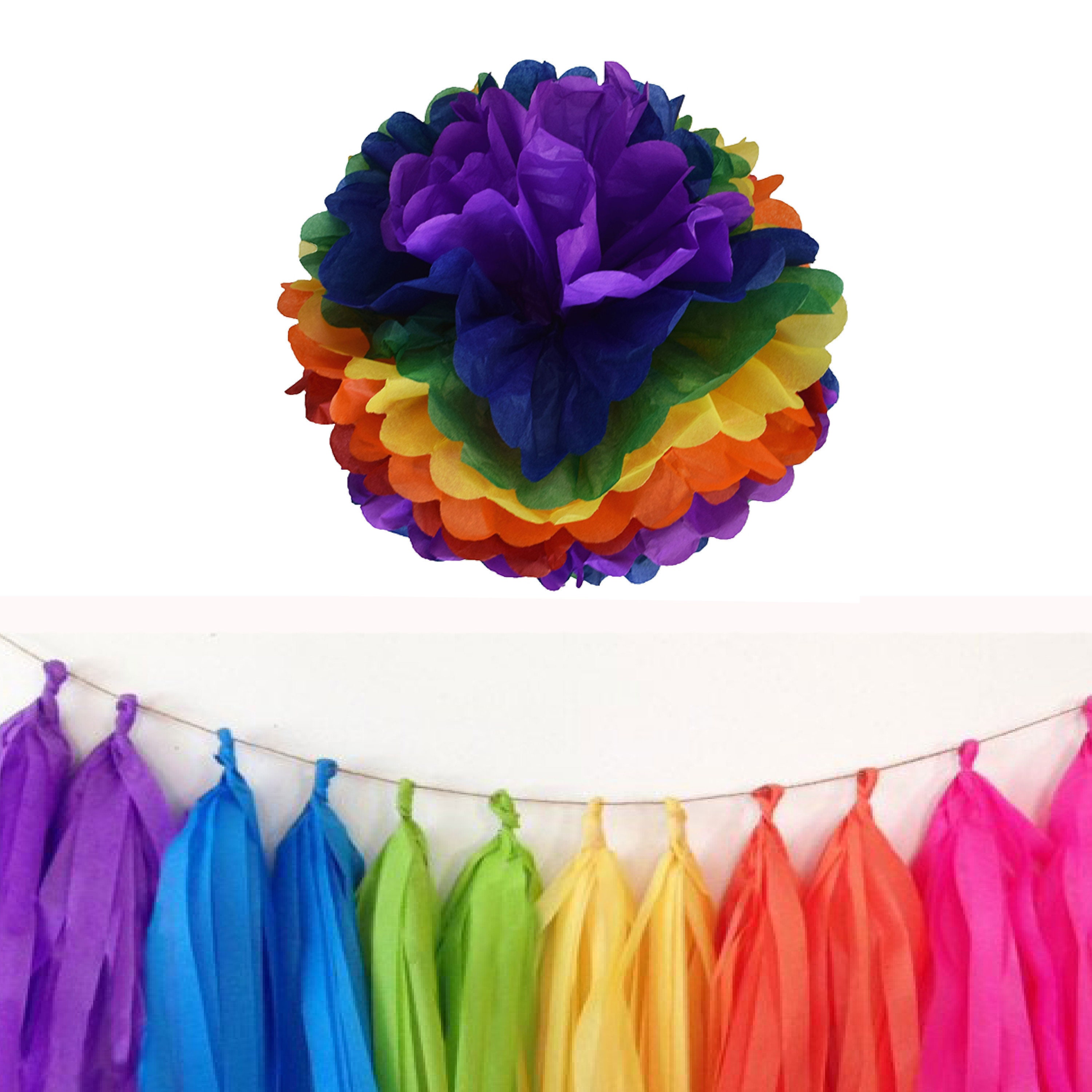 Rainbow Poms, Rainbow Party Decorations, Rainbow tissue poms, Rainbow