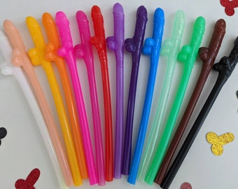 Rainbow Dick Straws, 1, 5, 10, 15, 20 30 Bachelorette Penis Party Willy Straws, multi racial dicky straws,  Bachelorette Party Straws Shower