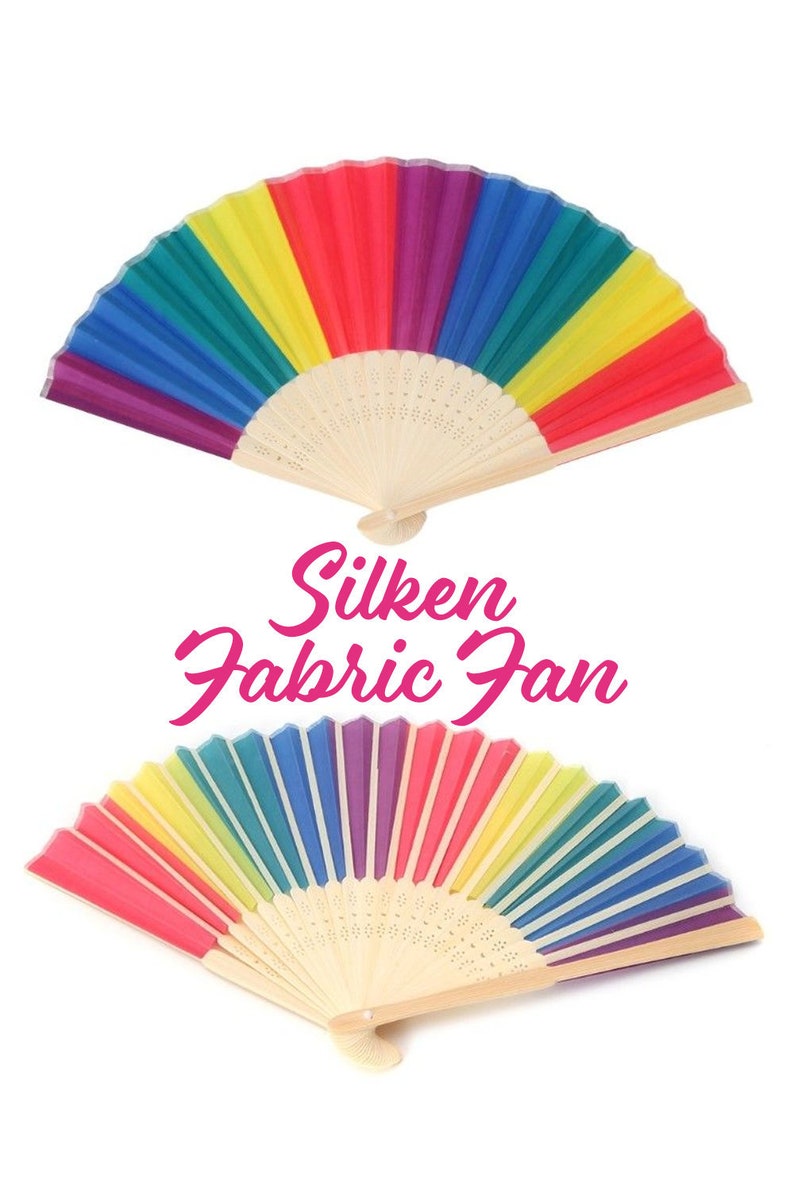 Fans, Rainbow Pride Fan- hand fans perfect for a summer Wedding, Hand Held Silk Style multiColored Fans Anniversary Birthday Gay 