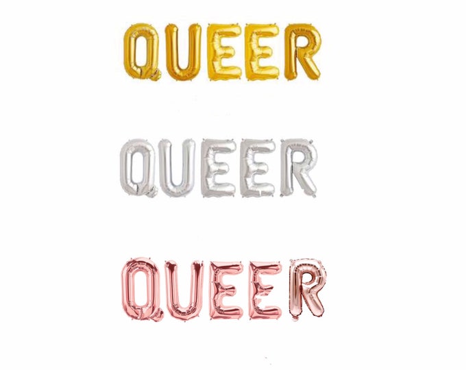 Queer Balloon Banner, LGBTQ pride decoration, Pride Banner 14/16”, queer party decor, Rose gold, Gold and silver, rainbow