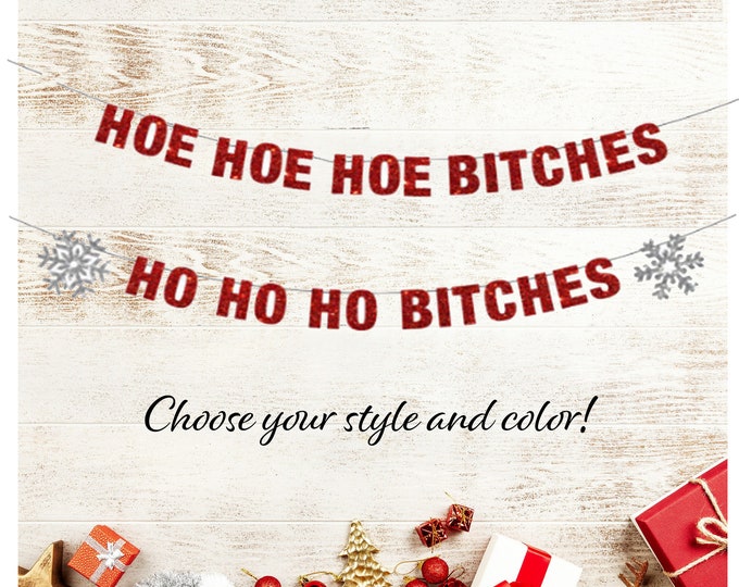 Hoe Hoe Hoe Bitches Banner, Christmas Banner, Ho Ho Ho, Hoe Hoe Hoe, Christmas Decor, Funny Christmas Banner, Sleighin with My Hoes