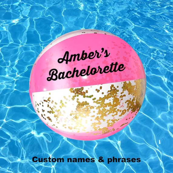 Personalized Beach Balls in Pink and Glitter for a Bachelorette, Pool Party, Birthday or BBQ, Inflatable Pool Toy, Future Mrs, Last Splash
