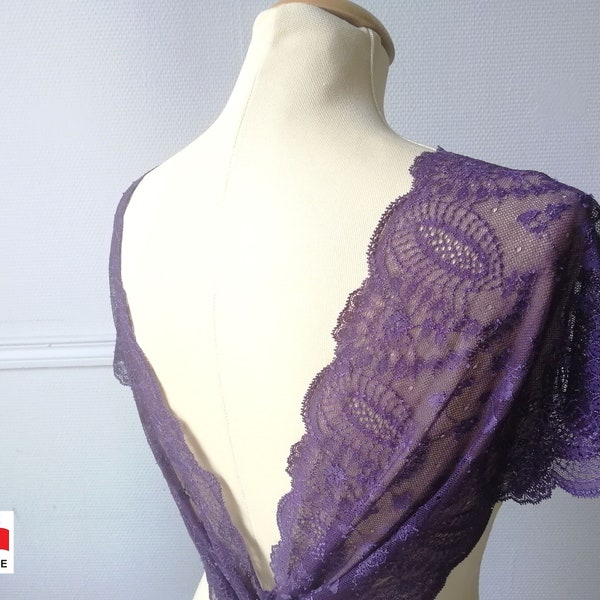 Dentelle de Calais stretch violet, dentelle au metre, bande de dentelle