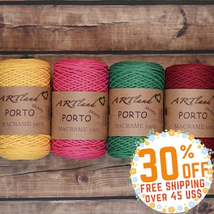 Corda in cotone intrecciato macramè Porto 2 mm per borse e macramè - tintura ecologica in acqua fredda, 250 gr - 225 metri