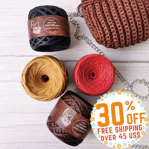 Eco Leather T-shirt yarn for bags and purses - Vegan friendly - 180 gr ball, 50 meters - multiple colors