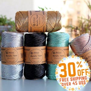Metallic Macrame twist - 3 mm shiny Lurex macrame cord - 200 gr 55 meters for fiber art and jewelry