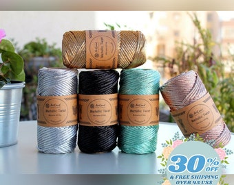 Metallic Macrame twist - 3 mm shiny Lurex macrame cord - 200 gr 55 meters for fiber art and jewelry