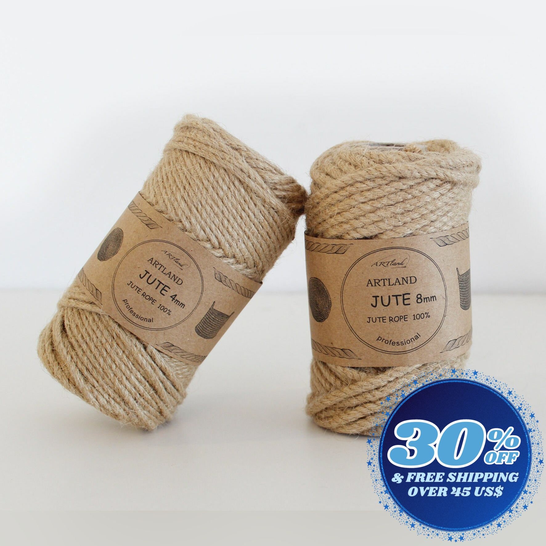66 Feet 6mm Jute Rope 3 Ply ,100% Natural Thick Jute Hemp Rope Strong  String Craft Twine for DIY & Arts Crafts, Packing Bundling
