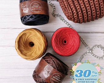 Eco Leather T-shirt yarn for bags and purses - Vegan friendly - 180 gr ball, 50 meters - multiple colors