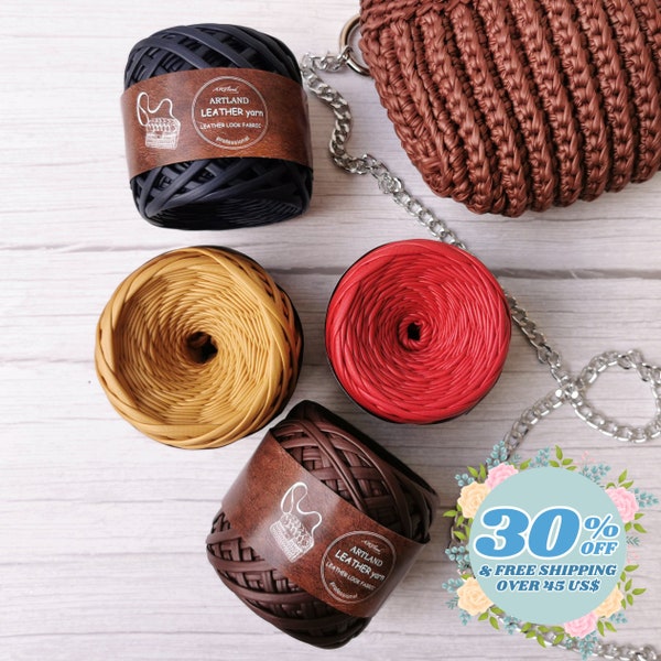 Eco Leather T-shirt yarn for bags and purses - Vegan friendly - 180 gr ball, 50 meters - multiple colors