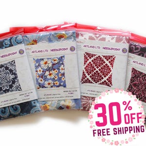 Cross stitch embroidery and needlepoint kit for making pillow cases - flowers designs - Size 40X40 cm