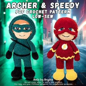 PATRÓN de crochet de costura baja - 2 en 1 - Emerald Archer y Speedy