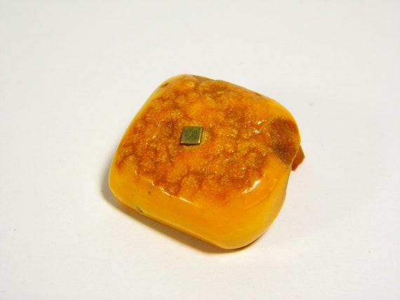 Vintage Baltic Amber Cufflink Butterscotch Egg yolk Yellow Brown Old Stone 5987