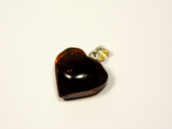 Baltic Amber Heart Pendant Charm 0.71x0.67" Brown Natural Stone Genuine 5319