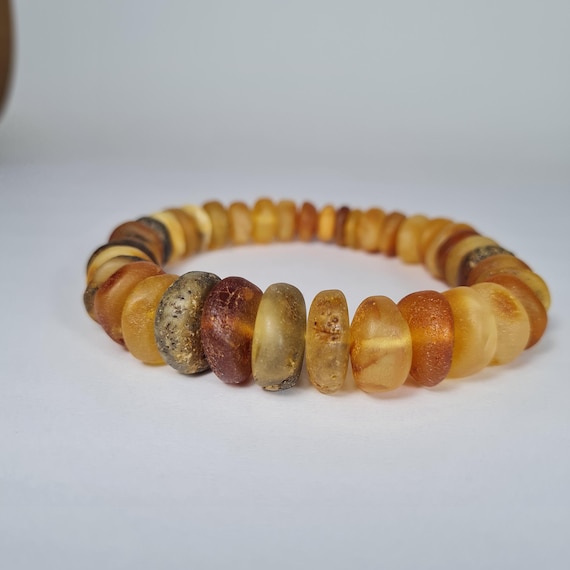Natural genuine unpolished Baltic Amber multi-color button stones stretch bracelet authentic men's women's unisex jewelry A0375