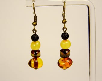 Baltic Amber Dangle Drop Earrings Multicolor Natural Stone Genuine Gemstone A0352