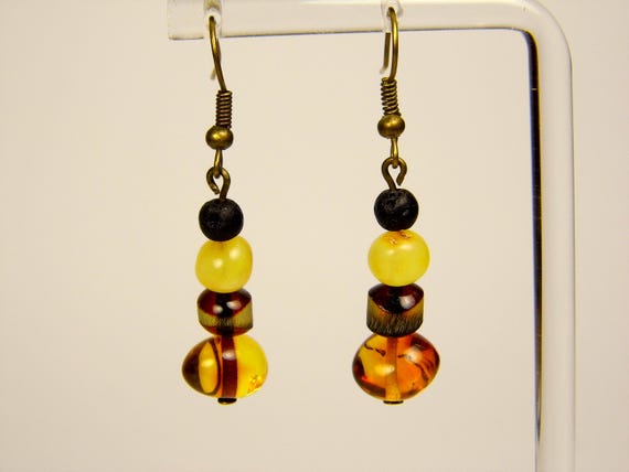 Baltic Amber Dangle Drop Earrings Multicolor Natural Stone Genuine Gemstone A0352