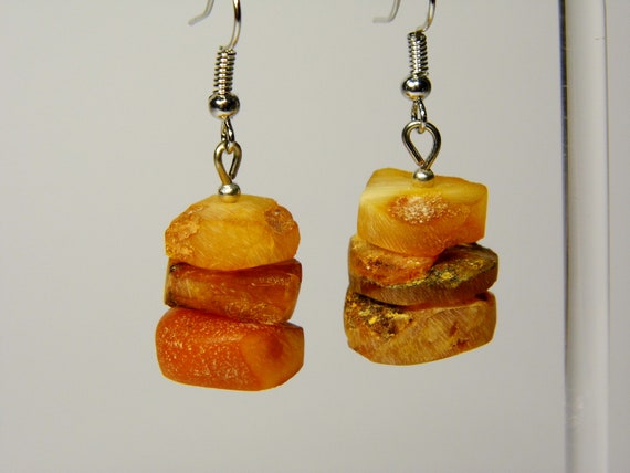 Baltic Amber Dangle Drop Earrings Unpolished Multicolor Natural Stone 6093