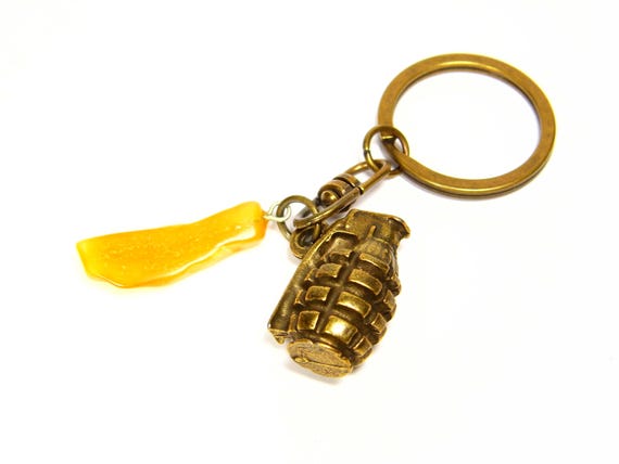 Grenade Keychain Keyring Pendant With Baltic Amber Souvenir Natural Gemstone A0343