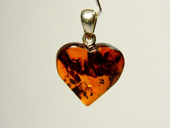 Baltic Amber Heart Pendant Charm 0.67x0.63" Cognac Transparent Brown Stone 5308