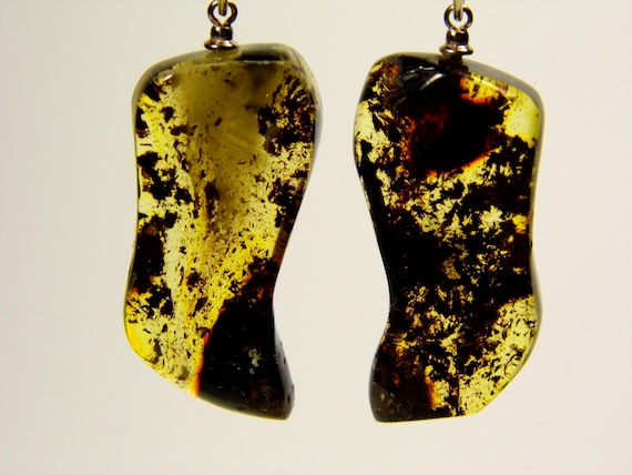 Baltic Amber Dingle Drop Earrings 6.1gr Green Transparent Natural Genuine 4751