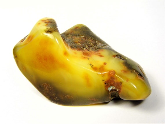 Butterscotch / egg yolk / yellow / black Baltic Amber natural genuine big massive stone gemstone 66 grams authentic polished 3804