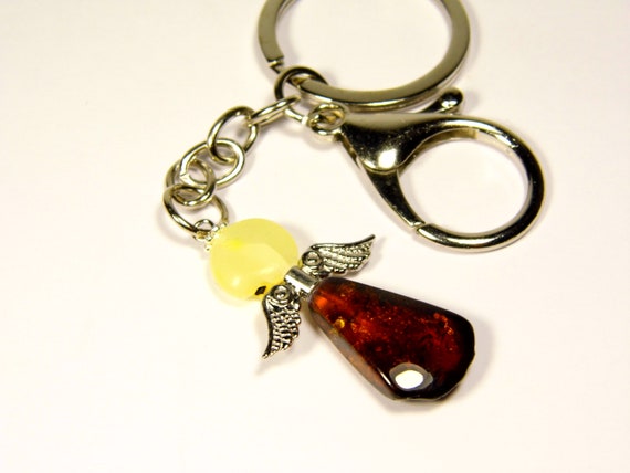 Baltic Amber Angel Keychain Keyring Pendant Multicolor Natural Stone 5175