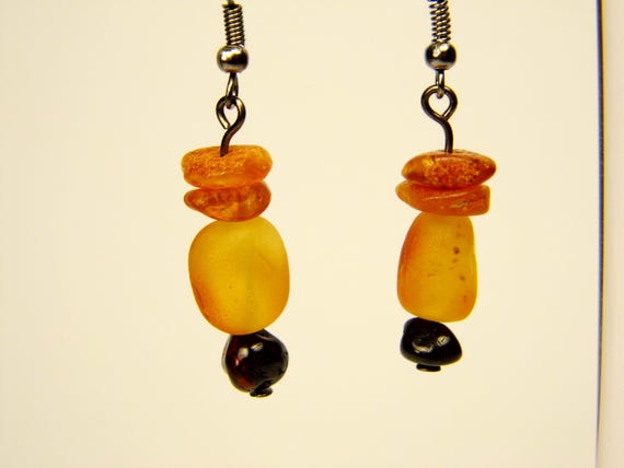 Baltic Amber Dangle Drop Earrings Multicolor Natural Stone Genuine Gemstone A0323