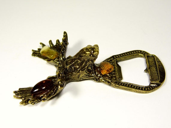 Elk Deer Antlers Beer Beverage Bottle Opener With Baltic Amber Magnet A0144