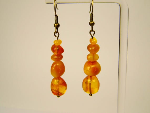 Baltic Amber Dangle Drop Earrings Multicolor Natural Stone Genuine Gemstone A0307