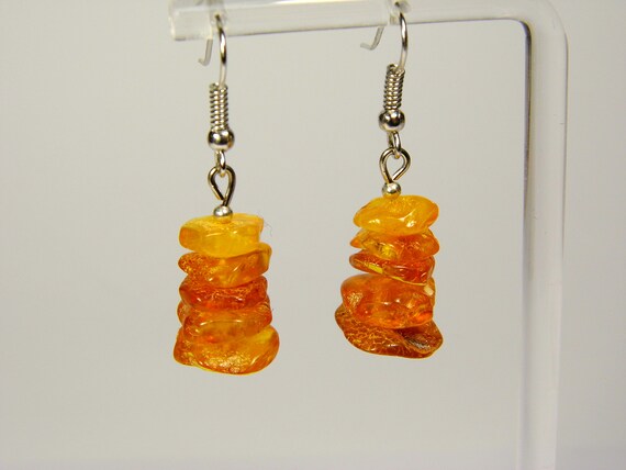 Baltic Amber Dangle Drop Earrings Brown Cognac Natural Stone Genuine 6085