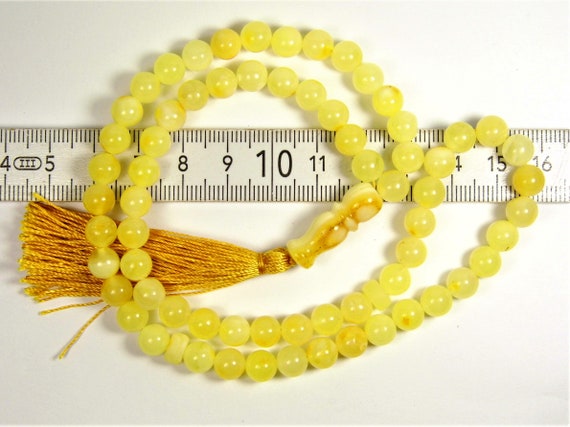 Natural genuine Baltic Amber Tasbih Islamic Muslim Rosary 66 prayer beads 15 grams butterscotch / egg yolk / yellow 3306