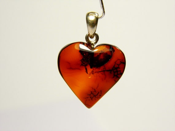 Baltic Amber Heart Pendant Charm 0.71x0.71" Cognac Transparent Brown Stone 5302