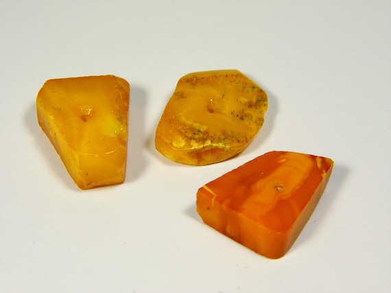 Lot of 3 Vintage Baltic Amber Stones Butterscotch Egg Yolk Natural Old 5971