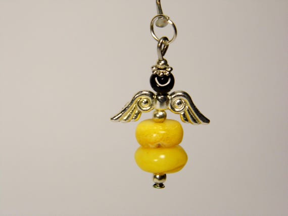 Baltic Amber Angel Pendant Charm Yellow / Butterscotch / Egg Yolk Natural Stone Genuine Gemstone A0337