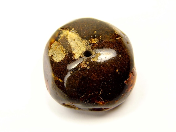 Baltic Amber Pendant Amulet With Hole 17gr Black Brown Natural Stone Genuine Gemstone A0295
