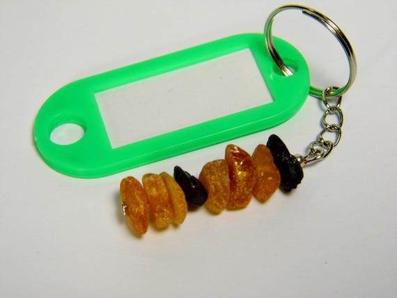Baltic Amber Keychain Keyring Pendant Souvenir Green With Plastic ID Tag Name Label Souvenir A0339