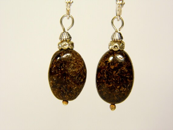 Baltic Amber Dangle Drop Earrings Black Natural Stone Genuine Gemstone 4984