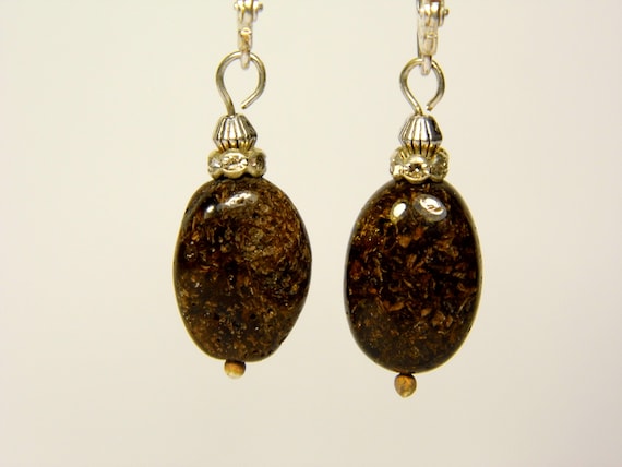 Baltic Amber Dangle Drop Earrings Black Natural Stone Genuine Gemstone A0089
