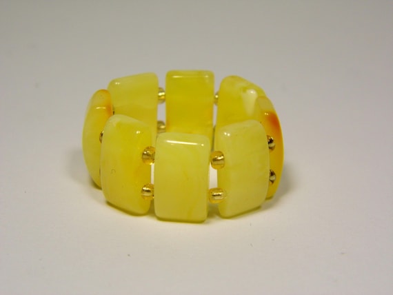 Baltic Amber Ring Size 9 Yellow Stone Women's Elastic Stretch  Natural 5881